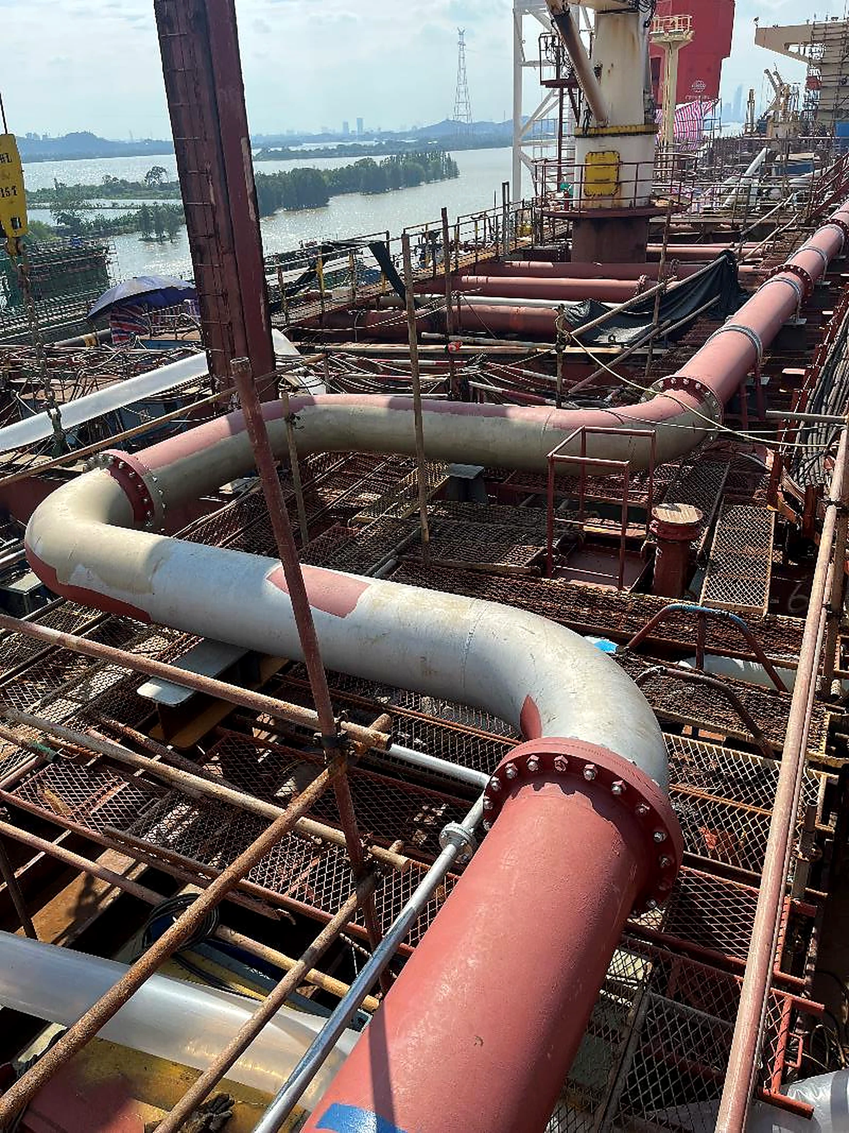 Piping installation on an active vessel project